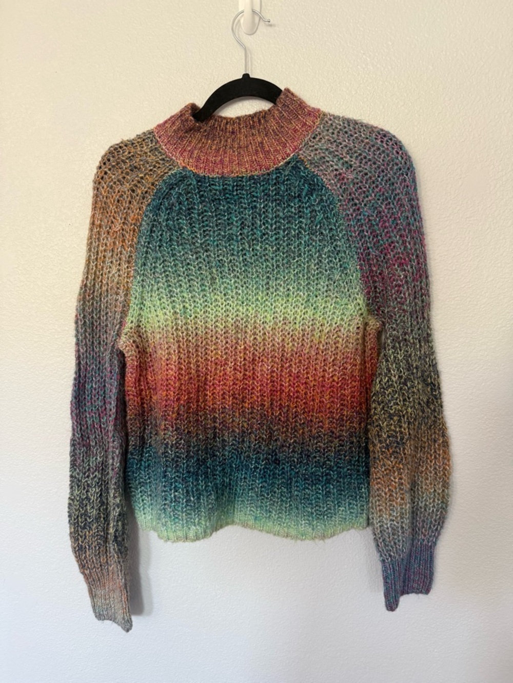 Almost Famous Rainbow Multicolor Ombre Cowl Neck Sweater Size Medium
